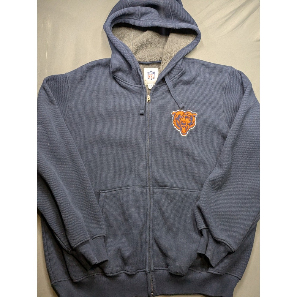 NFL Chicago Bears Hoodie Mens Large Navy Blue Thermal Waffle Knit Fleece Lined
